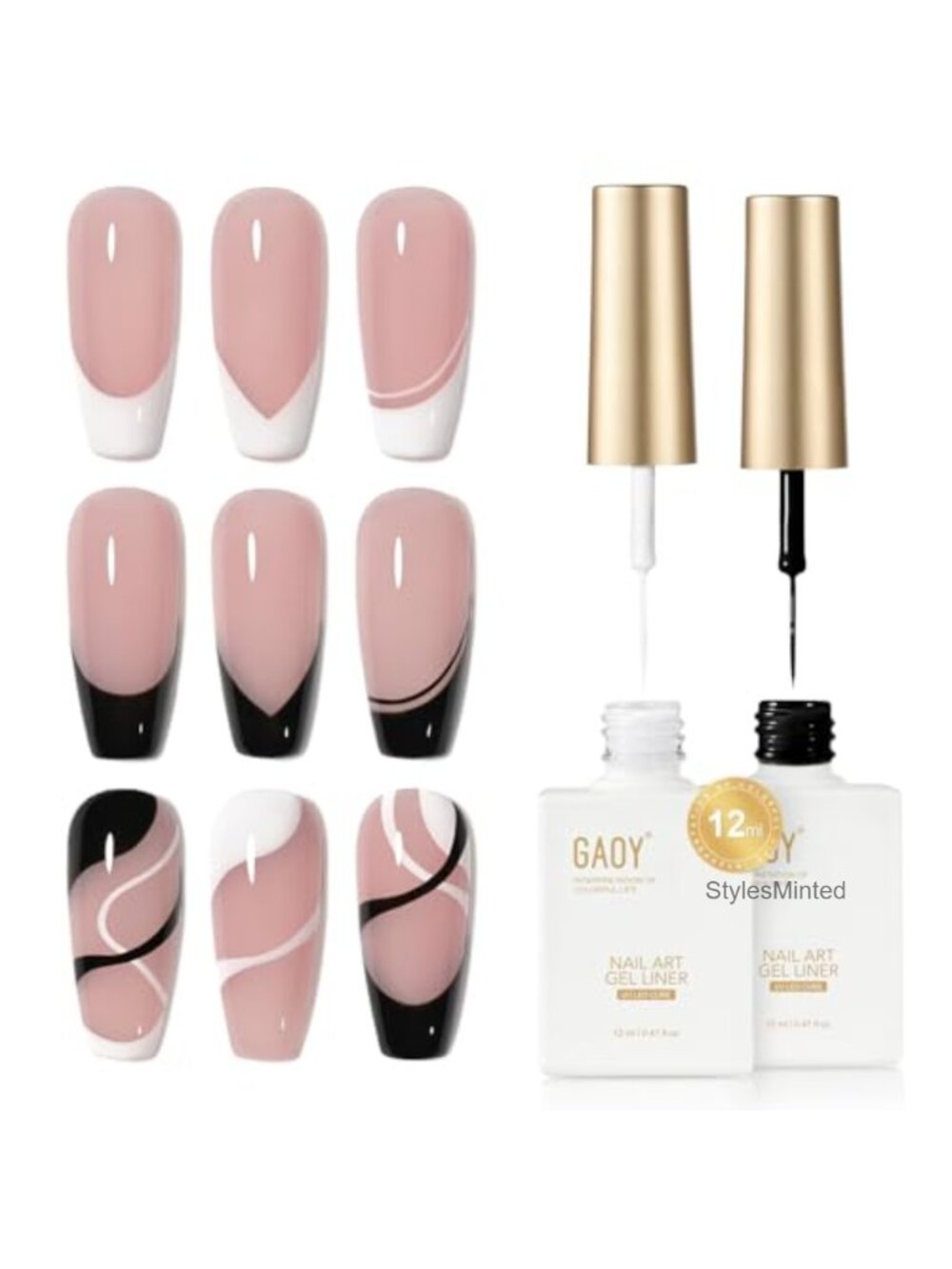 Gel Nail Polish Art Liner Set 2Pcs 12ml Precision Brush DIY French Manicure